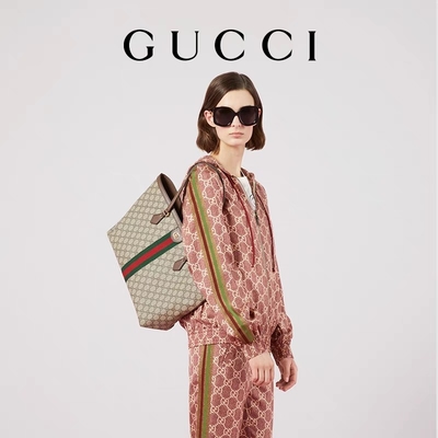 Signore sistemate di cuoio di GG di Gucci Ophidia Tote White Medium della tela