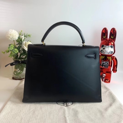 HermèS Kelly 32 Preloved ha marcato a caldo la borsa il nero nero del contenitore di hardware dell'oro di Epsom Sellier