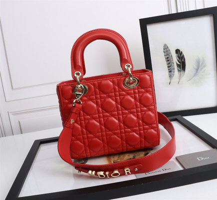 Signora Red Lambskin My Abcdior Dior Cannage Shoulder Bag D6806