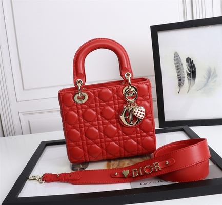 Signora Red Lambskin My Abcdior Dior Cannage Shoulder Bag D6806