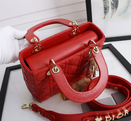 Signora Red Lambskin My Abcdior Dior Cannage Shoulder Bag D6806