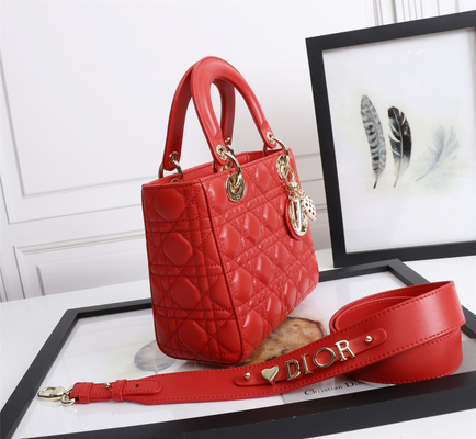 Signora Red Lambskin My Abcdior Dior Cannage Shoulder Bag D6806
