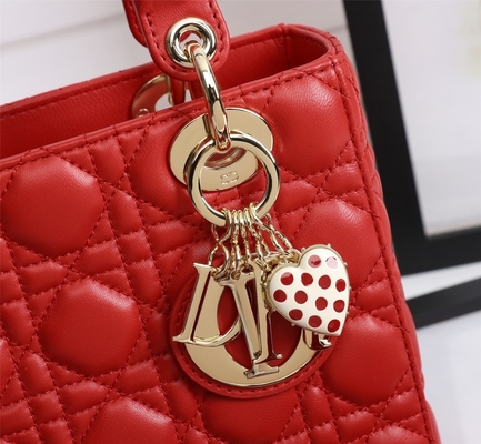 Signora Red Lambskin My Abcdior Dior Cannage Shoulder Bag D6806