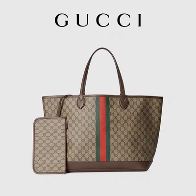 Borsa di Brown Gucci Ophidia delle donne bollate piccolo Tote Ebony di media grandezza