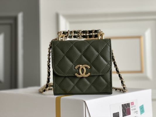 Borsa di cuoio classica AP3020 di Chanel 2way del grano del doppio C dell'oro