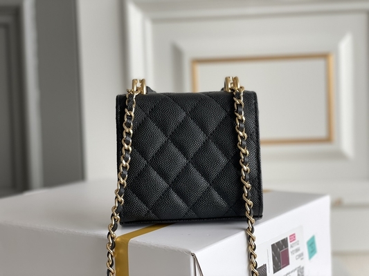 Borsa di cuoio classica AP3020 di Chanel 2way del grano del doppio C dell'oro
