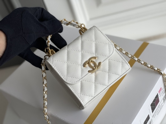 Borsa di cuoio classica AP3020 di Chanel 2way del grano del doppio C dell'oro