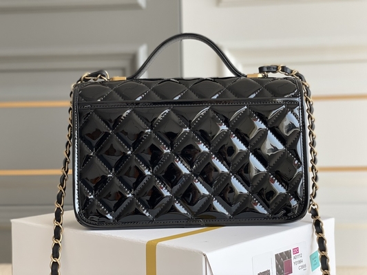 oro del nero della borsa del tofu della pelle verniciata di Chanel Flap Bag 2022 delle donne 22k