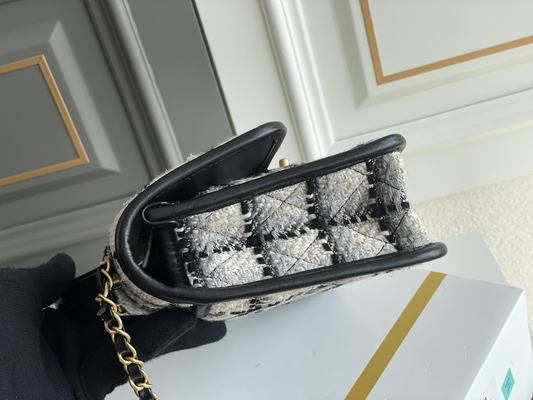 Lana bianca del plaid del nero classico di 2WAY Chanel Medium Flap Bag Messenger