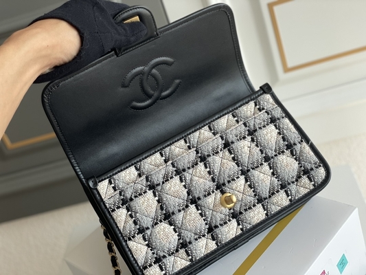 Lana bianca del plaid del nero classico di 2WAY Chanel Medium Flap Bag Messenger