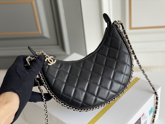 Cuoio nero del vitello della borsa del vagabondo di Mini Sling Bag Branded Chanel della catena