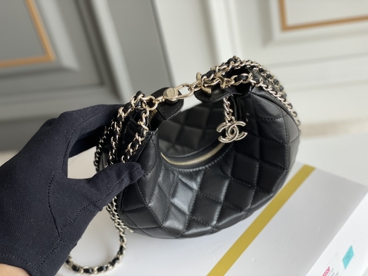 Cuoio nero del vitello della borsa del vagabondo di Mini Sling Bag Branded Chanel della catena