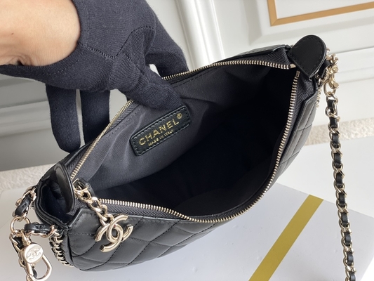 Cuoio nero del vitello della borsa del vagabondo di Mini Sling Bag Branded Chanel della catena
