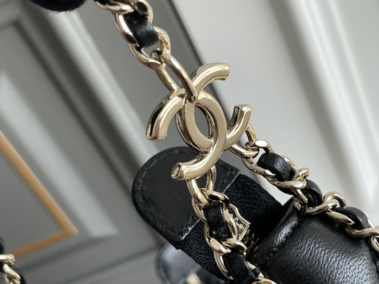 Cuoio nero del vitello della borsa del vagabondo di Mini Sling Bag Branded Chanel della catena