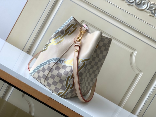 Il rosa bianco Damier Azur Canvas LV ha marcato a caldo la borsa del secchio di Bag NéONoé millimetro del messaggero