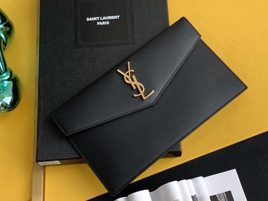 San impresso Laurent Preloved Branded Bag Uptown Clutch Grain De Poudre di cuoio