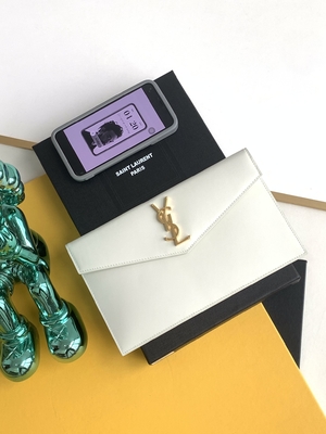 San impresso Laurent Preloved Branded Bag Uptown Clutch Grain De Poudre di cuoio