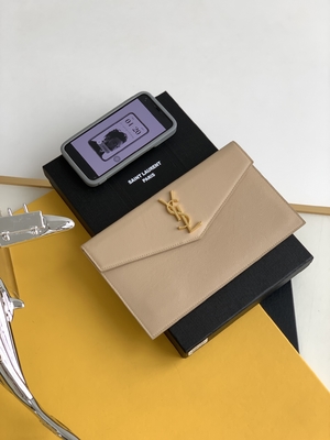 San impresso Laurent Preloved Branded Bag Uptown Clutch Grain De Poudre di cuoio