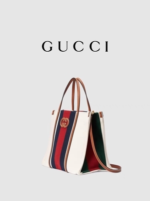 Tela bianca Mini Blue Striped Tote Bag del cotone di Gucci che collega G