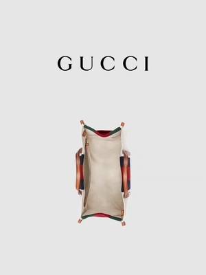 Tela bianca Mini Blue Striped Tote Bag del cotone di Gucci che collega G