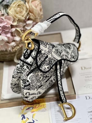 Ricamo Dior Saddle Sling Bag Patchwork delle donne 25cm con 3 tasche interne