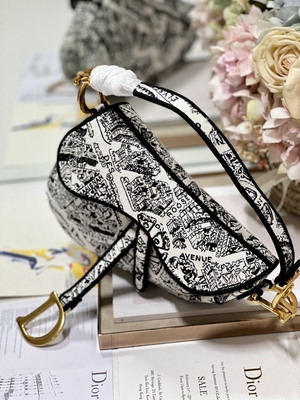 Ricamo Dior Saddle Sling Bag Patchwork delle donne 25cm con 3 tasche interne