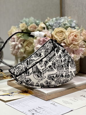 Ricamo Dior Saddle Sling Bag Patchwork delle donne 25cm con 3 tasche interne