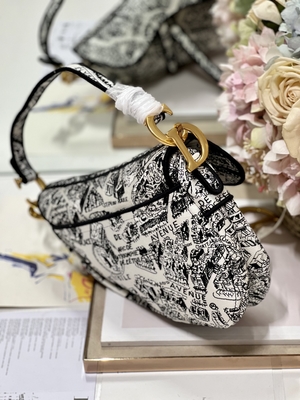 Ricamo Dior Saddle Sling Bag Patchwork delle donne 25cm con 3 tasche interne