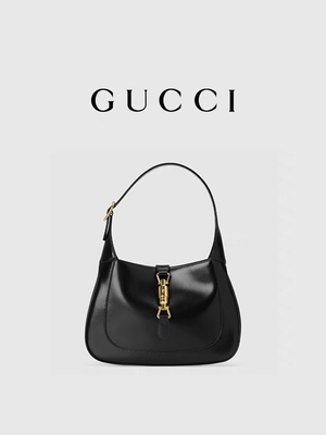 Jackie Bag By Gucci Time di cuoio nero 1961 ha onorato gli accessori dorati classici