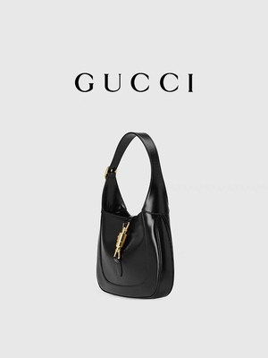Jackie Bag By Gucci Time di cuoio nero 1961 ha onorato gli accessori dorati classici