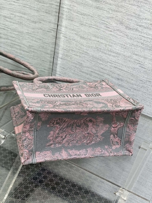 Piccolo Christian Dior Booktote Pink And Gray Toile De Jouy Sauvage Embroidery