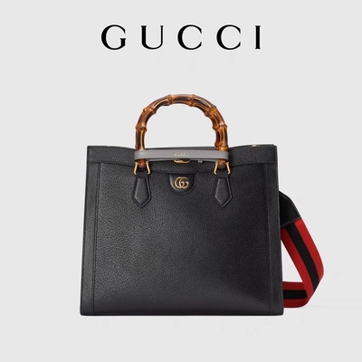 Maniglia media di cuoio nera di principessa Diana Gucci Bag Tote Bamboo