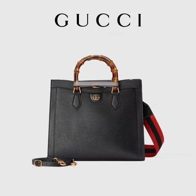 Maniglia media di cuoio nera di principessa Diana Gucci Bag Tote Bamboo