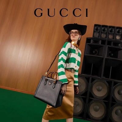 Maniglia media di cuoio nera di principessa Diana Gucci Bag Tote Bamboo