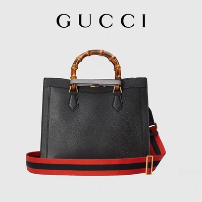 Maniglia media di cuoio nera di principessa Diana Gucci Bag Tote Bamboo