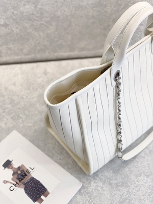 banda del nero di 30cm 23P Chanel Deauville Tote Bag White Ecru