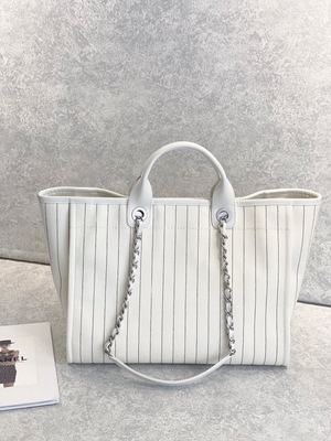 banda del nero di 30cm 23P Chanel Deauville Tote Bag White Ecru