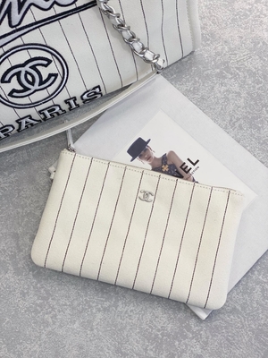 banda del nero di 30cm 23P Chanel Deauville Tote Bag White Ecru