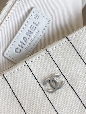 banda del nero di 30cm 23P Chanel Deauville Tote Bag White Ecru
