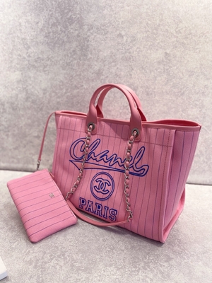 banda del nero di 30cm 23P Chanel Deauville Tote Bag White Ecru